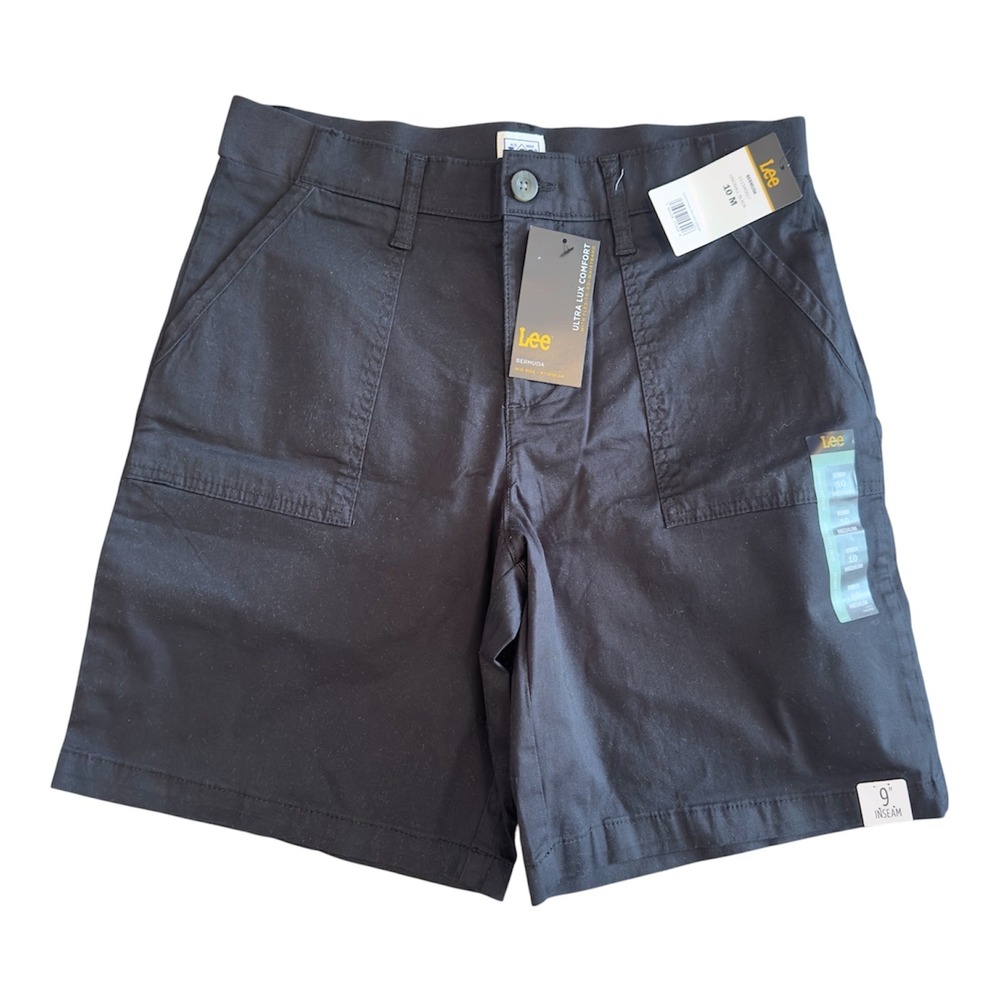 Lee Womens Flex-To-Go Bermuda Shorts Black Mid Rise Utility Size 10M 112346817